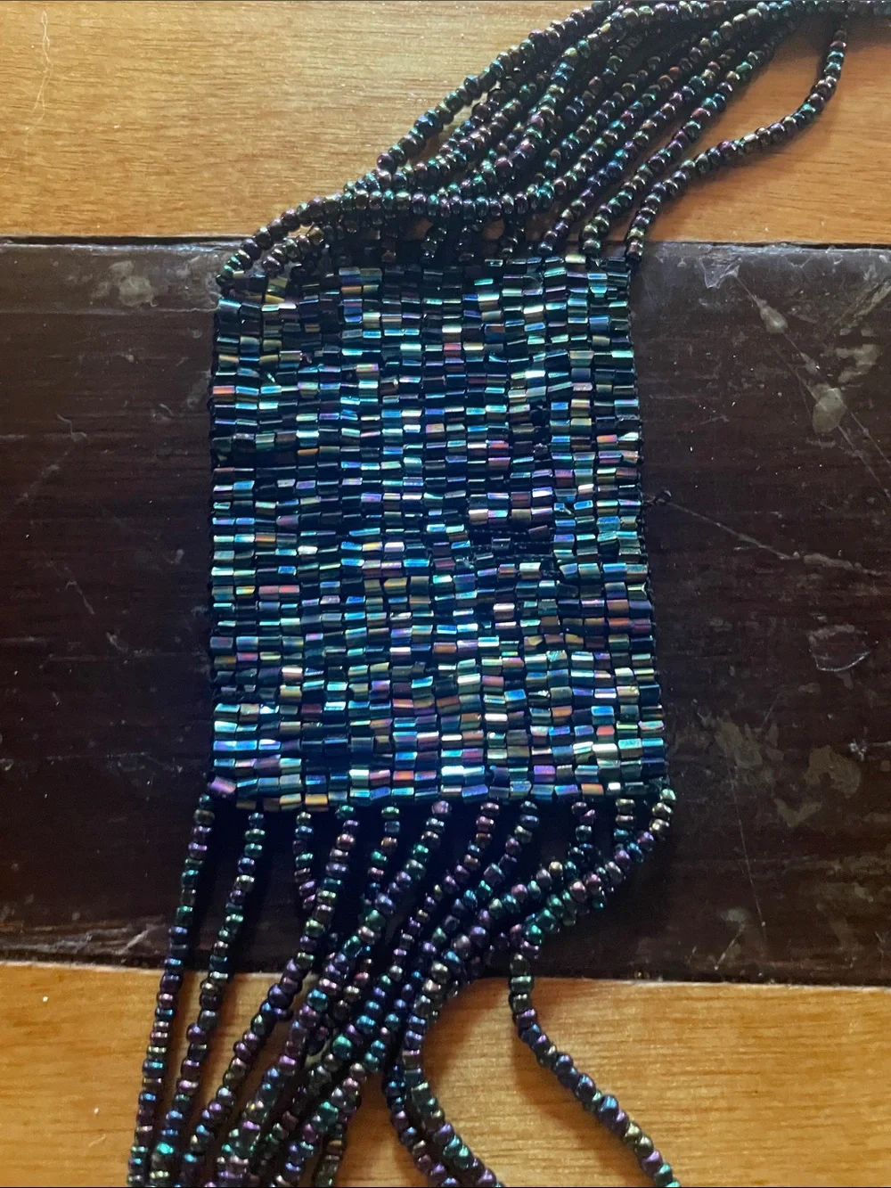 Beaded Multi-Strand Statement Belt - Iridescent Black/Blue/Purple shimmer! 42”